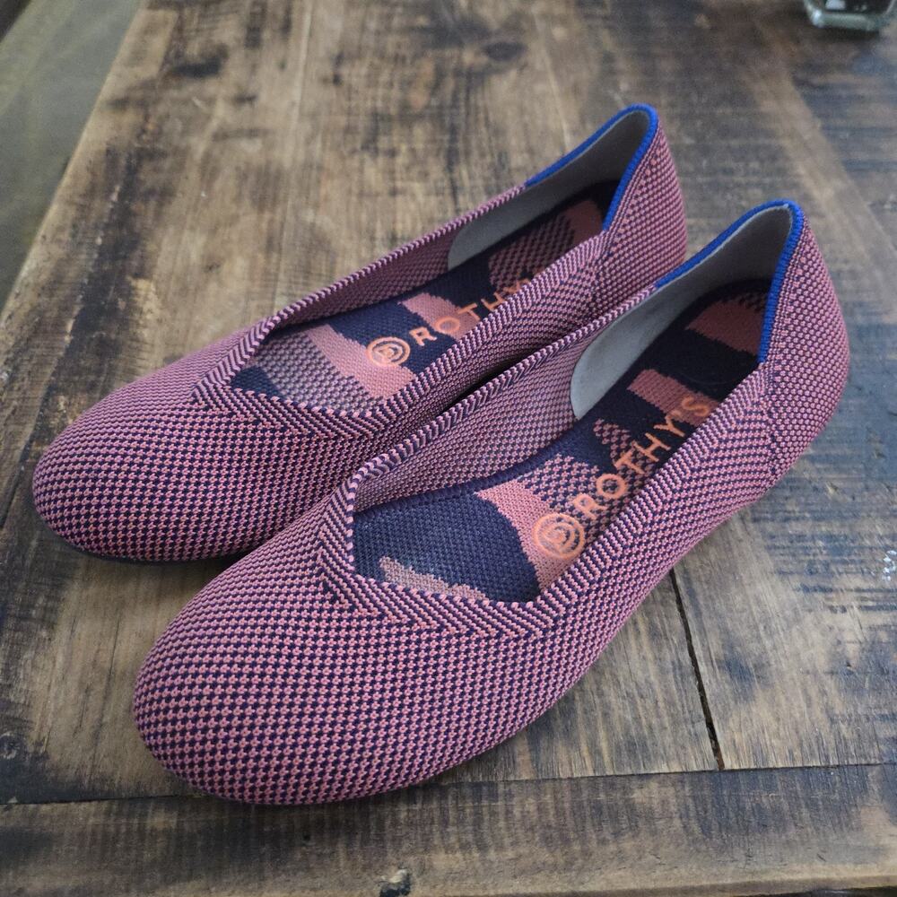 Rothy's The Flat 7.5 Rose Houndstooth Pink Navy Mauve Ballet Flat 7.5W